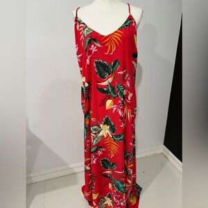 Old Navy Red and Green Spaghetti Strap Maxi Sundress